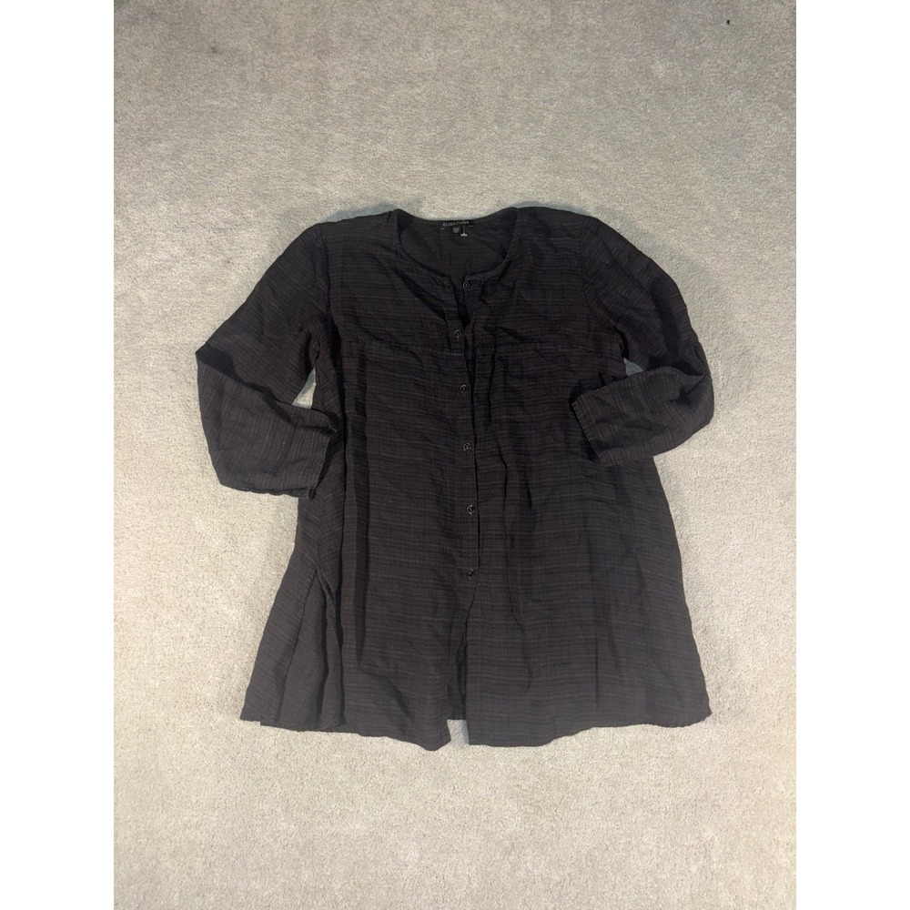 eileen fisher viscose linen black button front lagenlook Xs Top Blouse